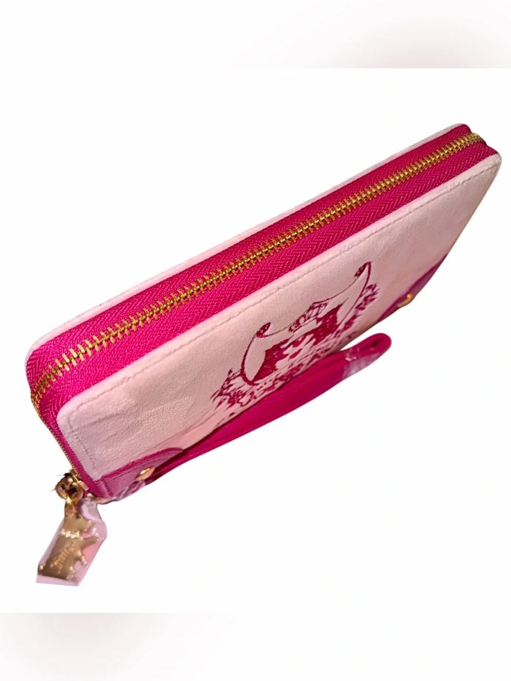 Juicy Couture New Love Chapter Pink Flamingo Large Zip Around Velour Wallet